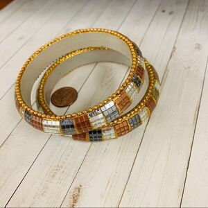 Embellished Mirrored Bracelets Bangles Set of 2‎
